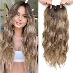 Hair Toppers For Women 20inch Long Wavy Curly Hair Topper Brown Blonde